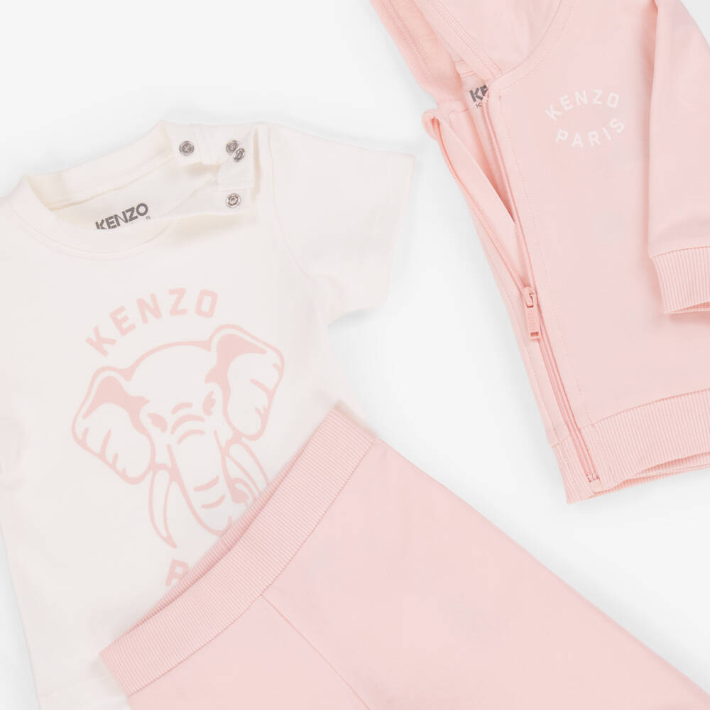 KENZO KIDS-Baby Girls Pink Cotton Elephant Tracksuit Set | Childrensalon Outlet