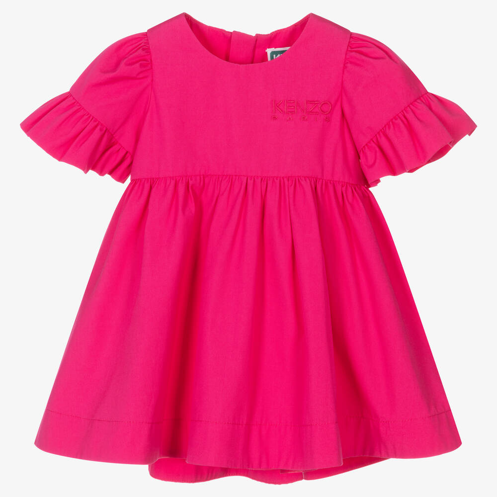 KENZO KIDS - Baby Girls Pink Cotton Logo Dress | Childrensalon