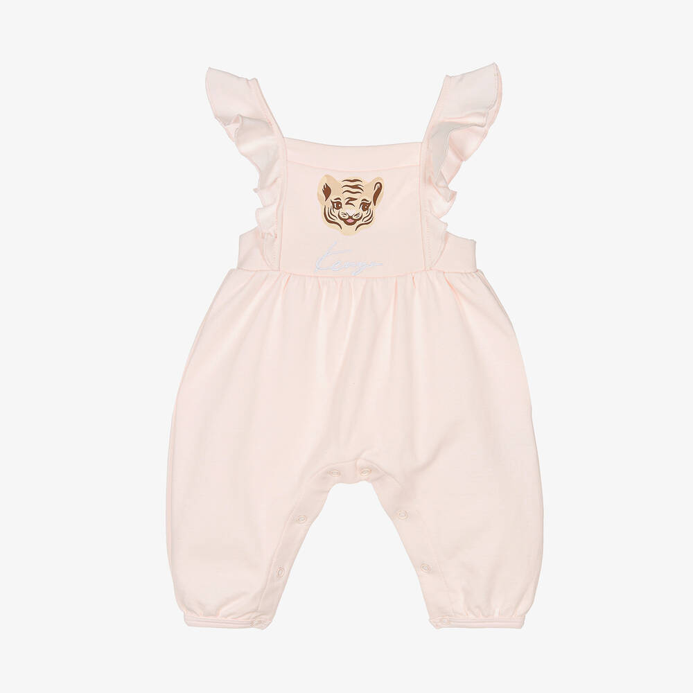 KENZO KIDS - Baby Girls Pink Cotton Logo Dungarees | Childrensalon
