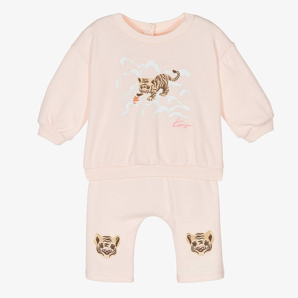 KENZO KIDS - Baby Girls Pink Cotton Logo Tracksuit | Childrensalon