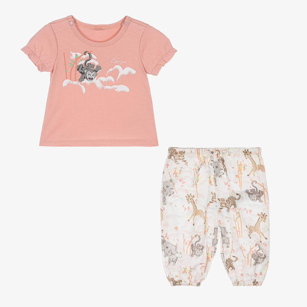 كينزو كيدز-طقم بنطلون قطن لون زهري للمولودات | Childrensalon Outlet