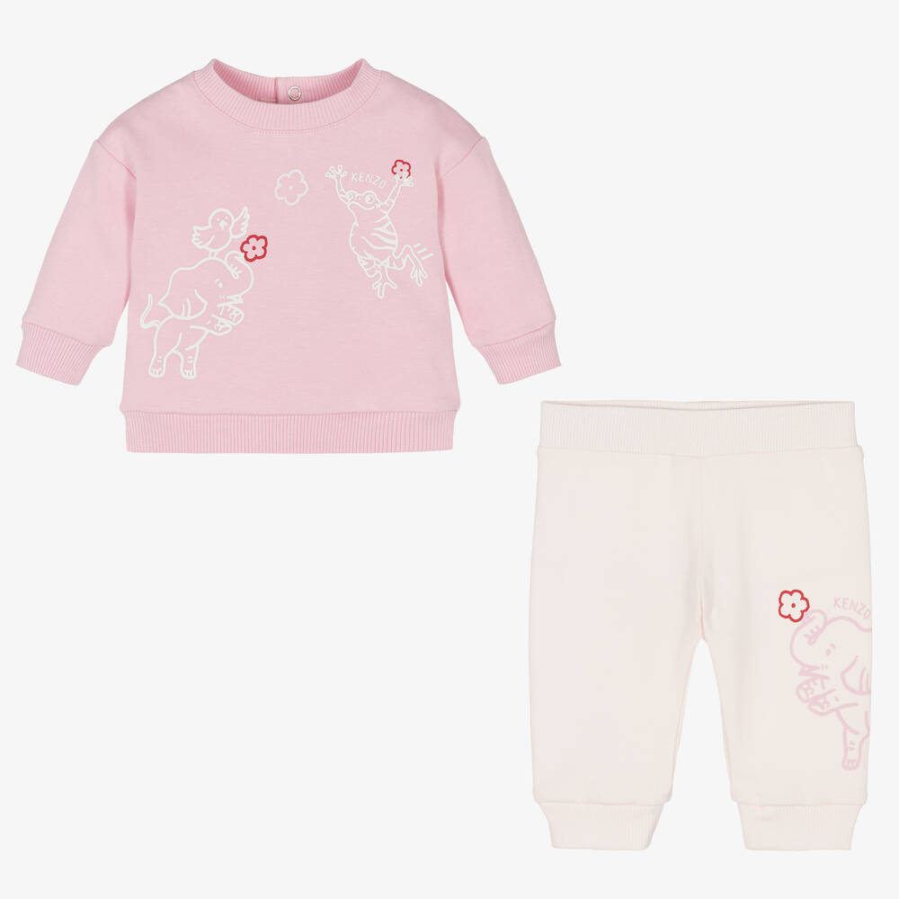 KENZO KIDS-Baby Girls Pink Cotton Trouser Set | Childrensalon Outlet