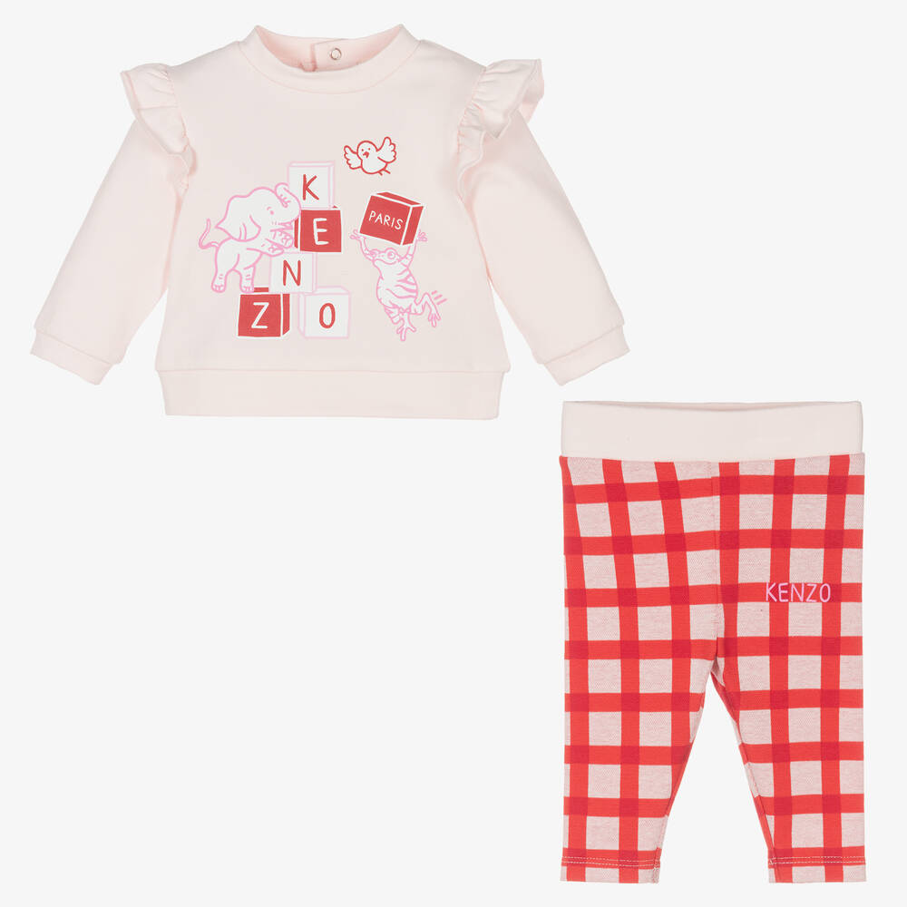 KENZO KIDS-Розовый топ и штанишки в красную клетку | Childrensalon Outlet