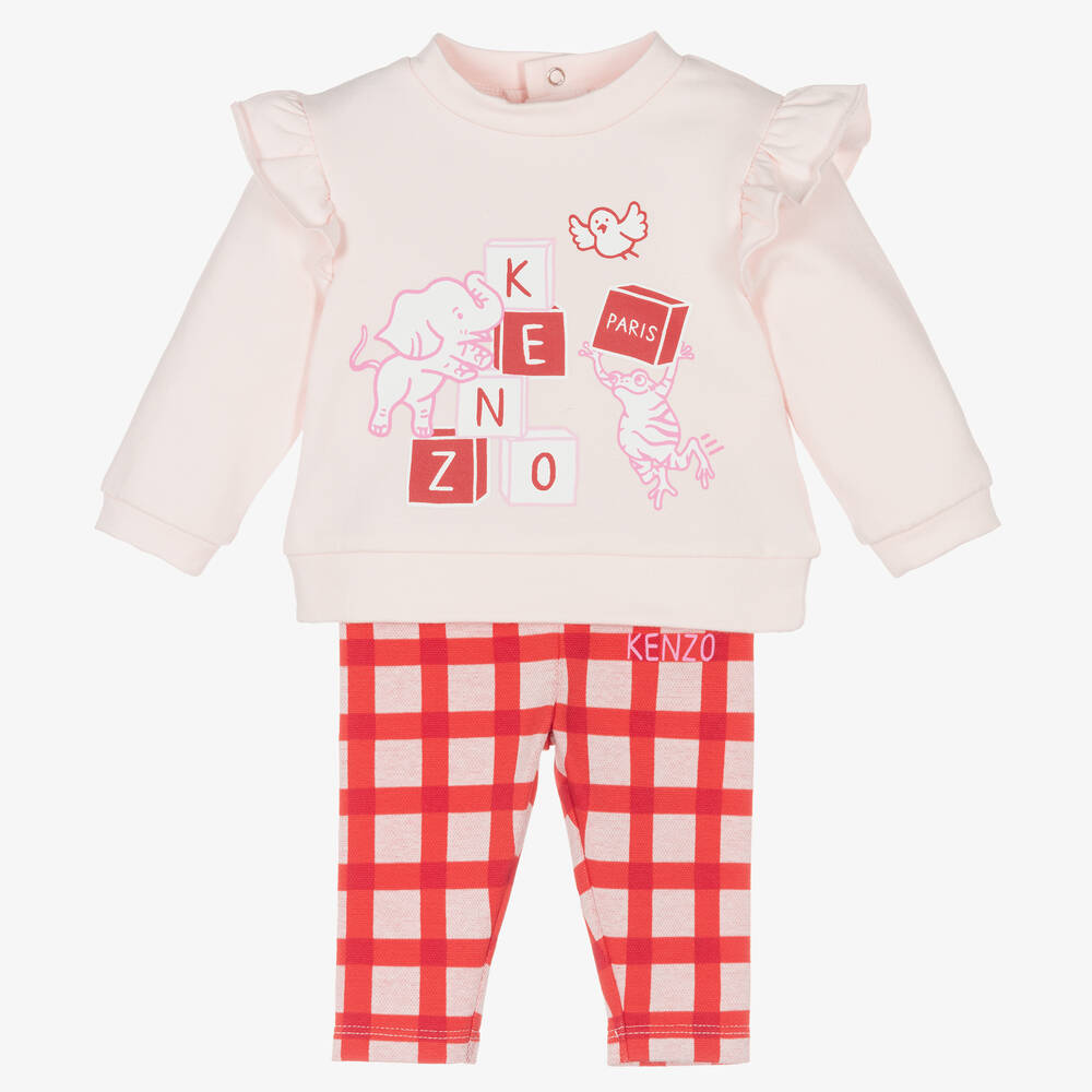 KENZO KIDS - Baby Girls Pink & Red Check Trouser Set | Childrensalon