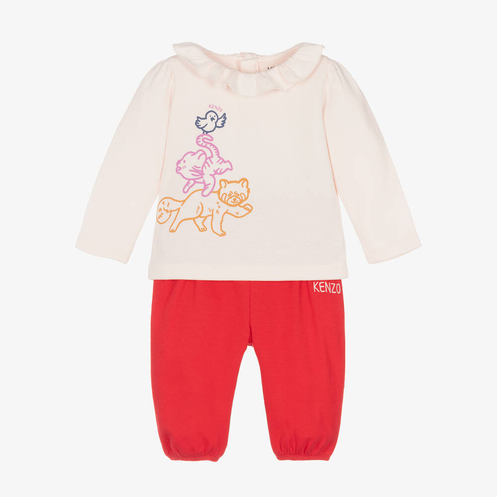 KENZO KIDS - Baby Girls Pink & Red Cotton Trouser Set | Childrensalon