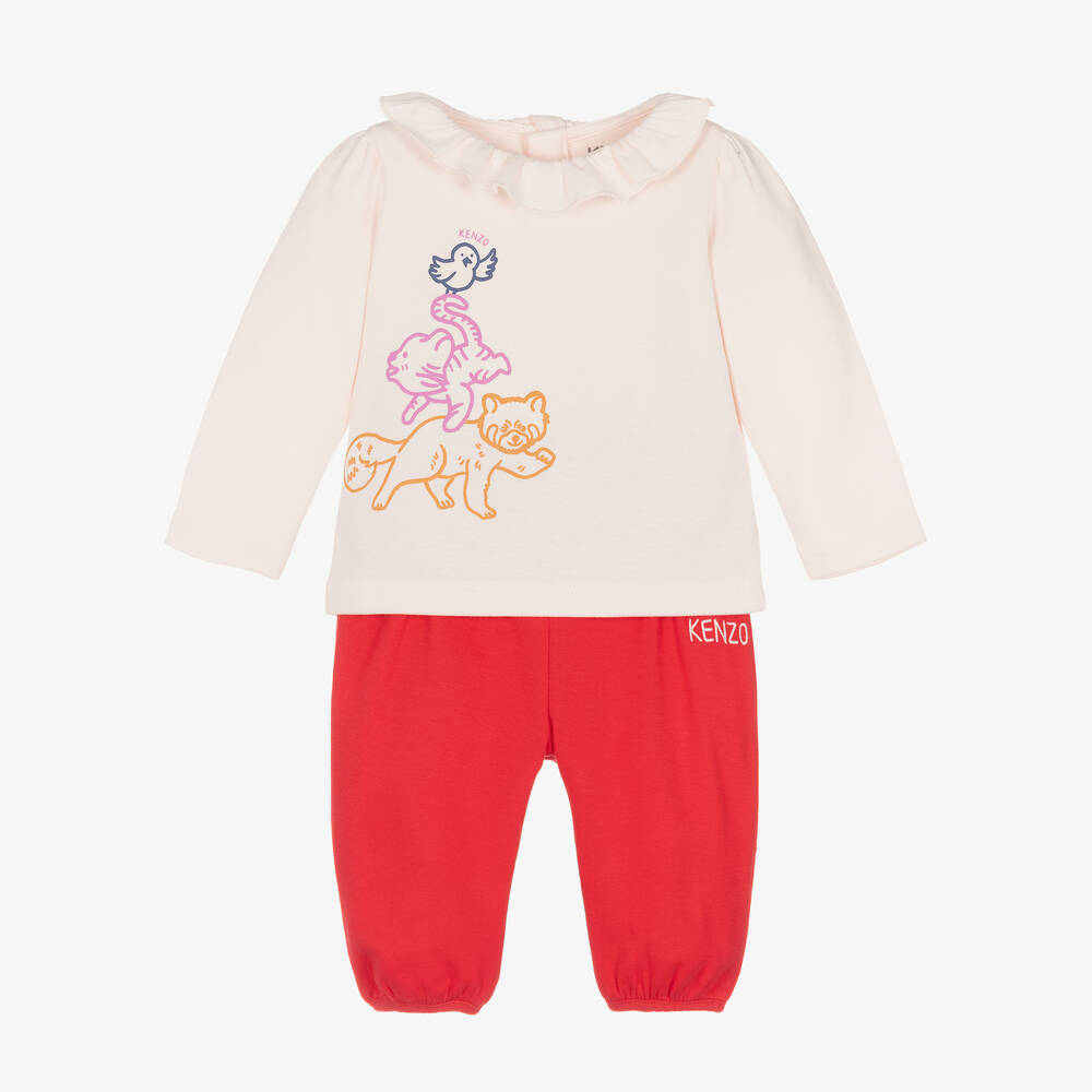 KENZO KIDS Baby Girls Pink Red Cotton Trouser Set