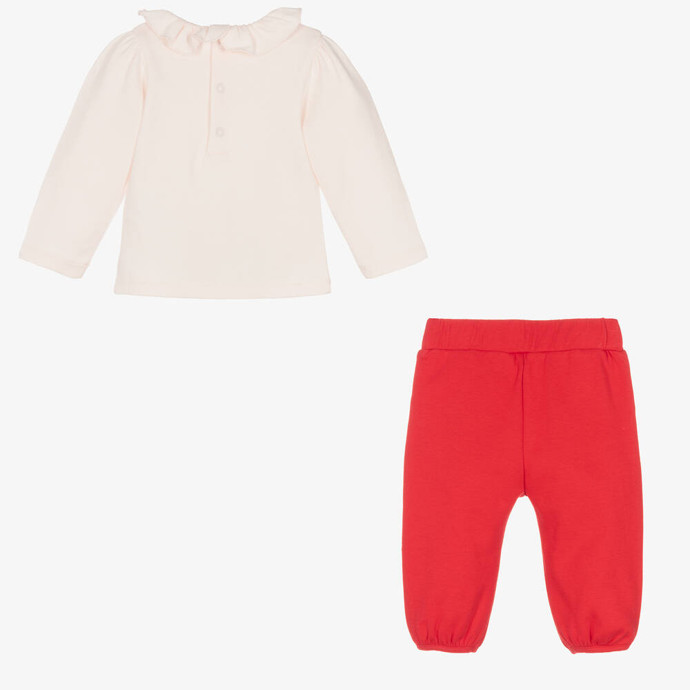 KENZO KIDS-طقم بنطلون قطن جيرسي لون زهري وأحمر للمولودات | Childrensalon Outlet