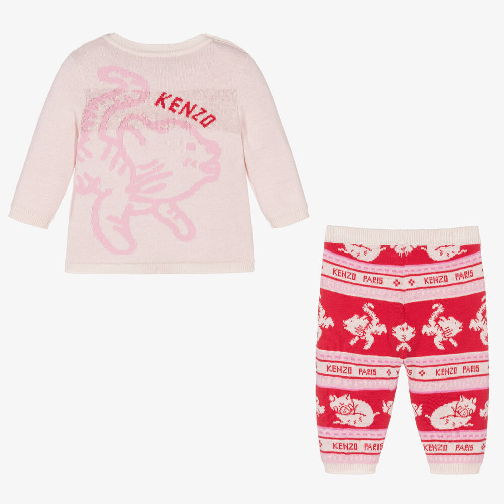 KENZO KIDS-Baby Girls Pink & Red Knitted Trouser Set | Childrensalon Outlet