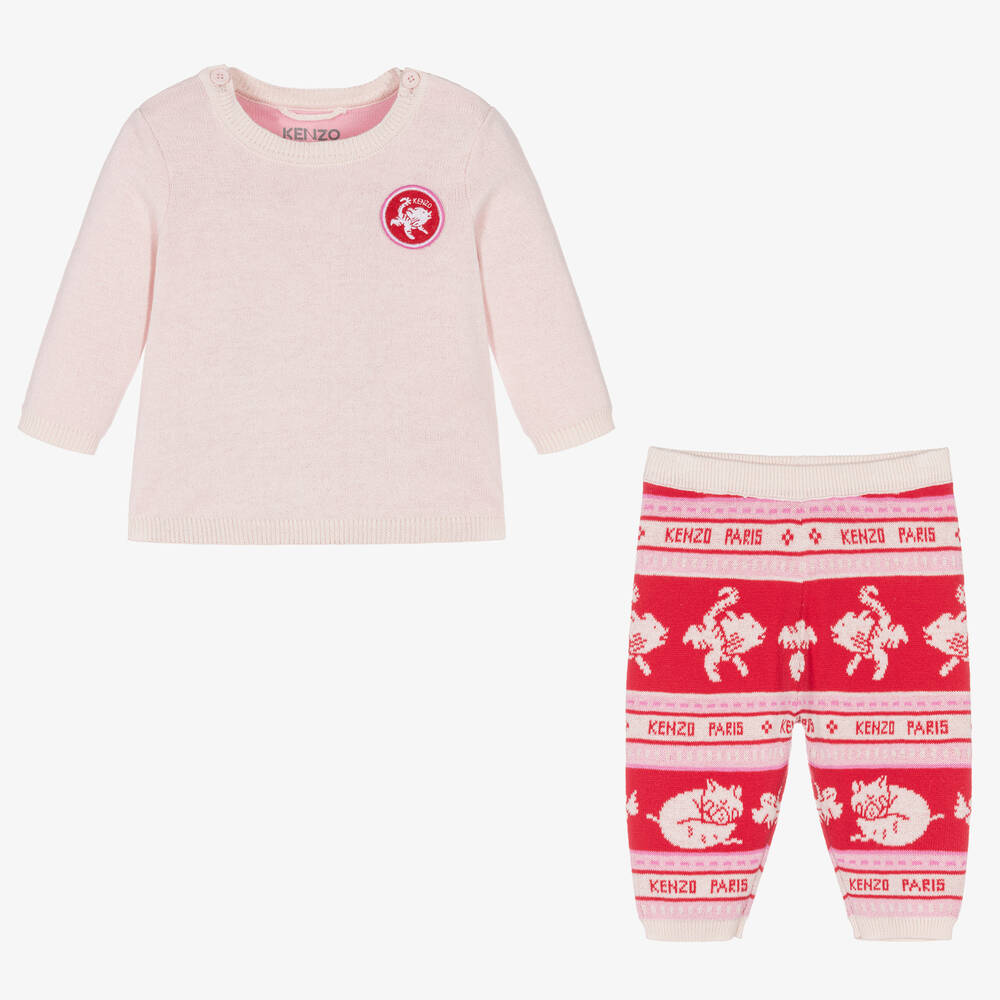 KENZO KIDS-Baby Girls Pink & Red Knitted Trouser Set | Childrensalon Outlet
