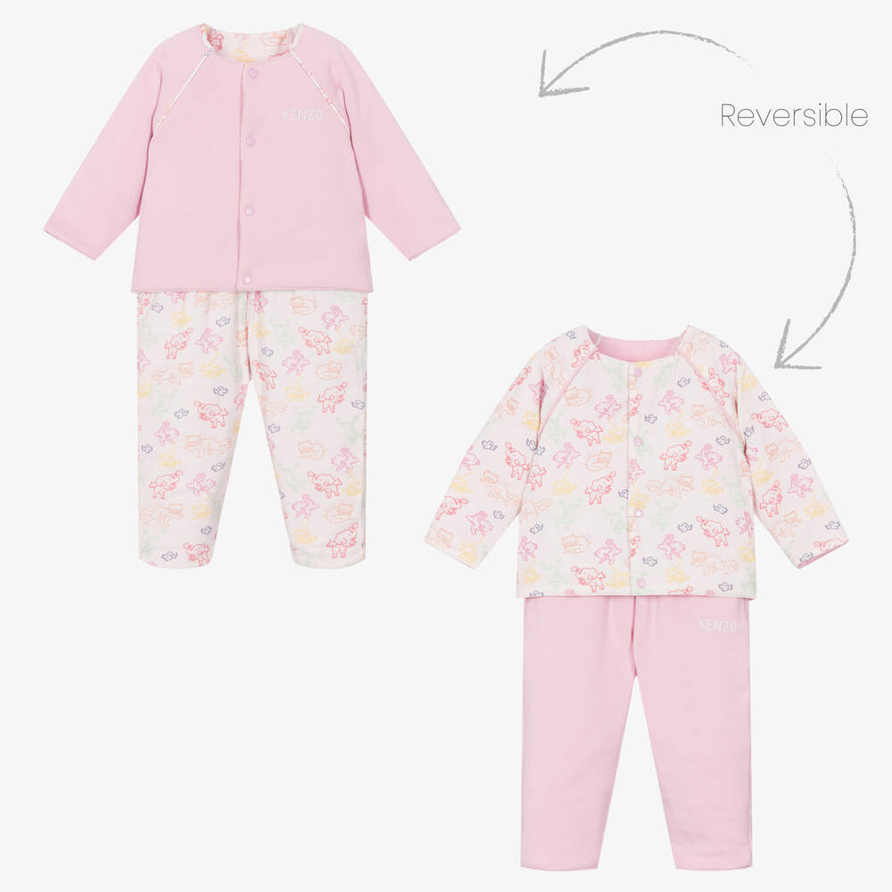 KENZO KIDS - Baby Girls Pink Reversible Trouser Set | Childrensalon