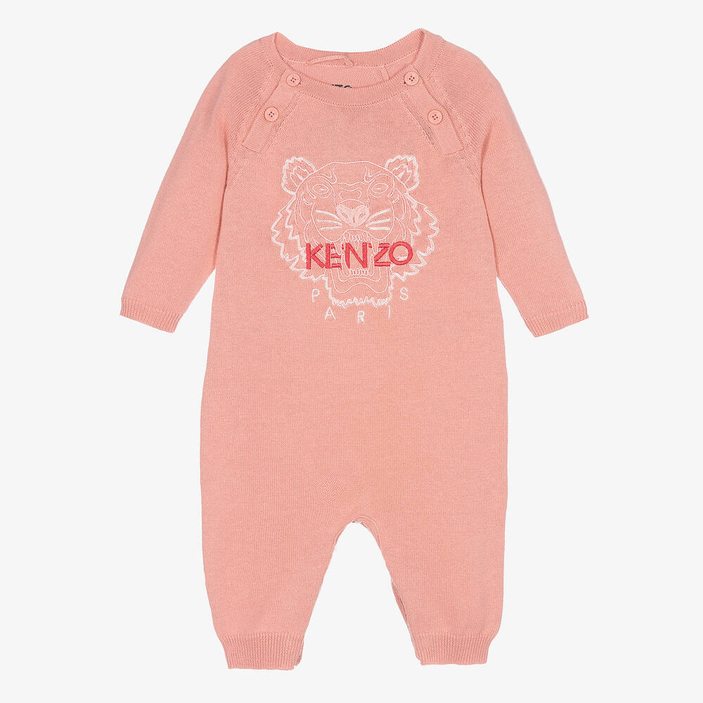 KENZO KIDS - أوفرول رومبر قطن محبوك لون زهري للمولودات | Childrensalon