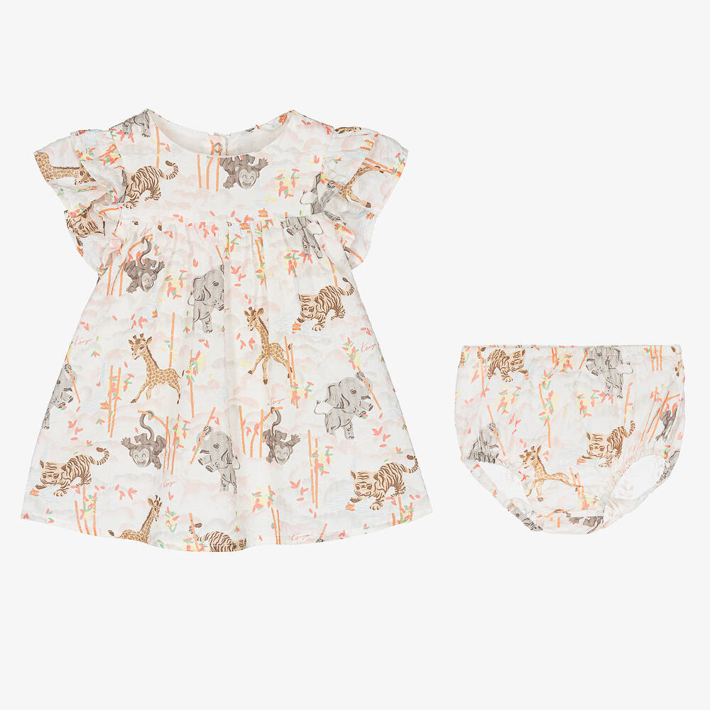 KENZO KIDS-Baby Girls Pink & White Cotton Dress | Childrensalon Outlet