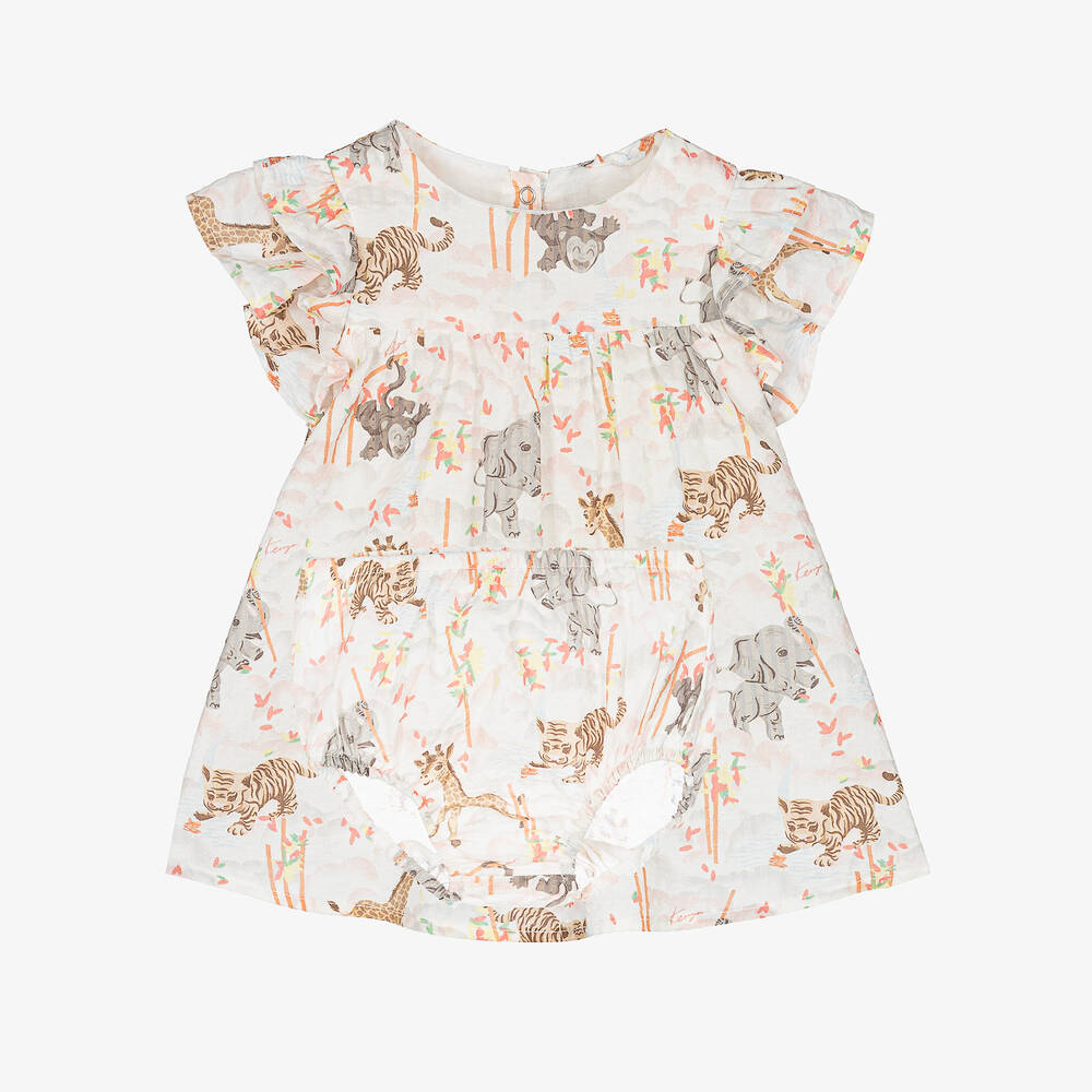 KENZO KIDS Robe rose et blanche en coton bebe Childrensalon Outlet