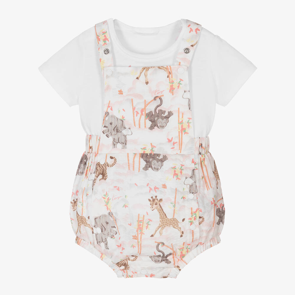 KENZO KIDS - Baby Girls Pink & White Dungarees Set | Childrensalon