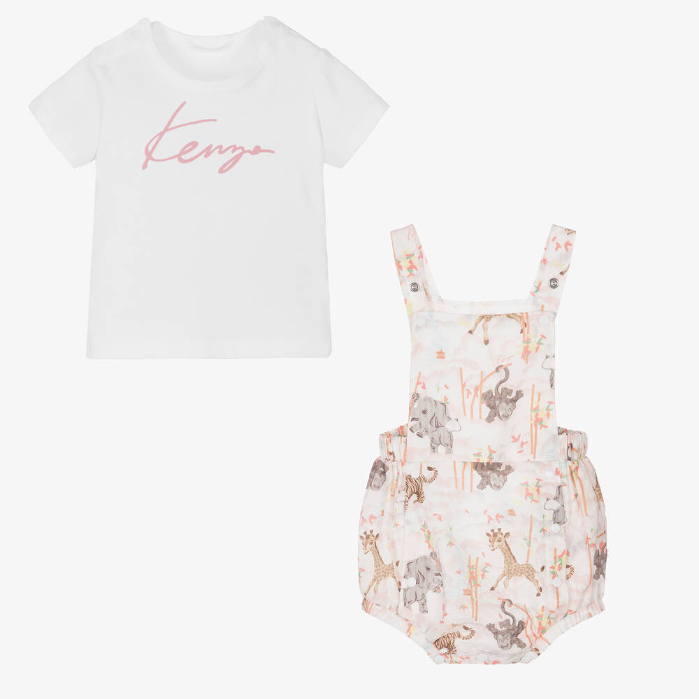 KENZO KIDS-Белая футболка и розовый песочник из хлопка для малышек | Childrensalon Outlet