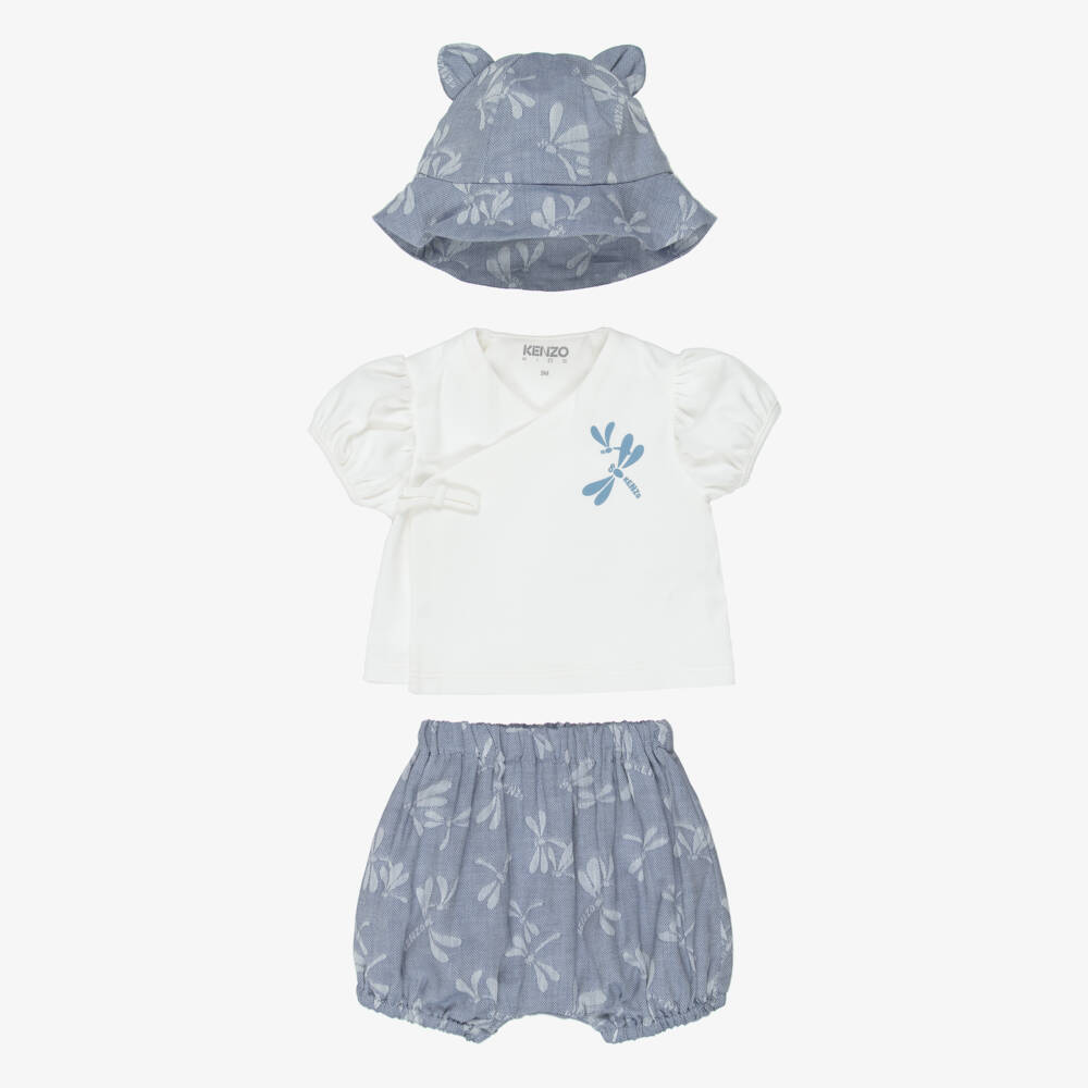 KENZO KIDS-Baby Girls White & Blue Dragonfly Shorts Set | Childrensalon Outlet