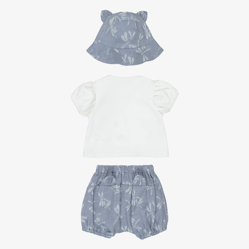 KENZO KIDS-Baby Girls White & Blue Dragonfly Shorts Set | Childrensalon Outlet