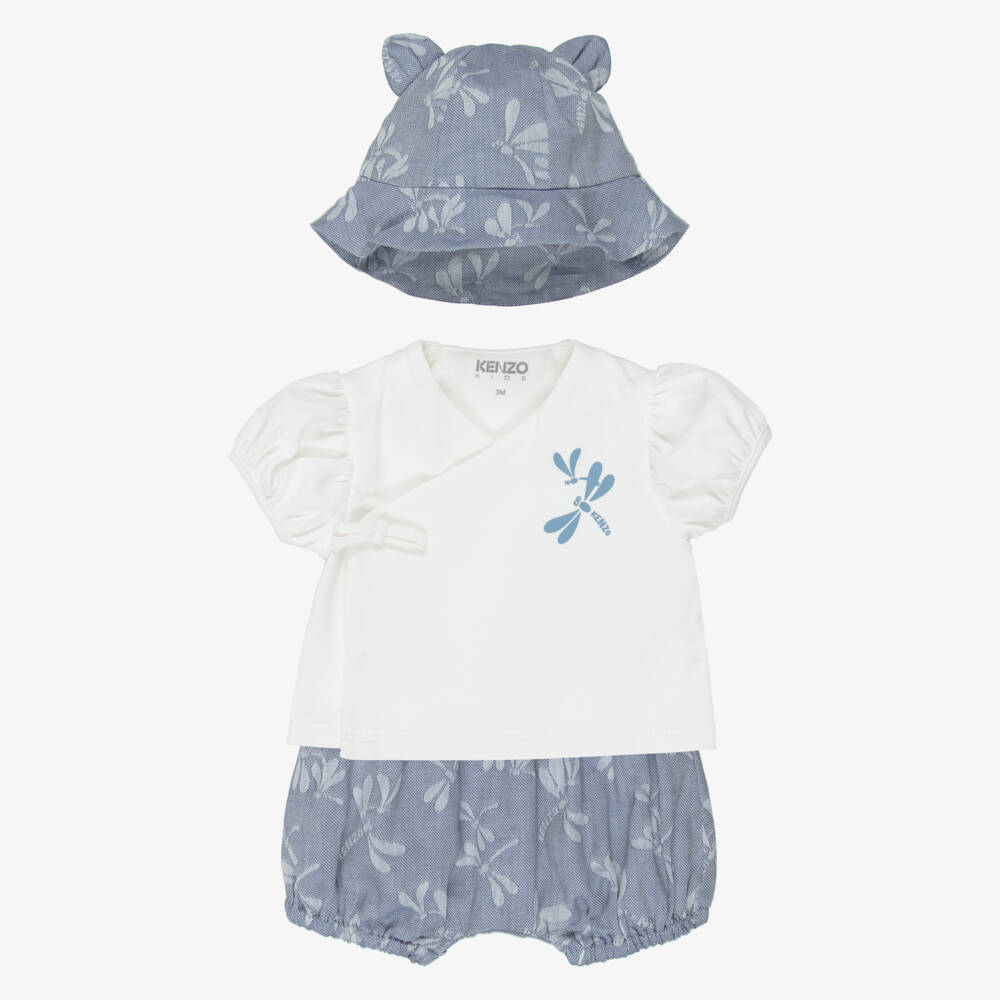 KENZO KIDS-Baby Girls White & Blue Dragonfly Shorts Set | Childrensalon Outlet