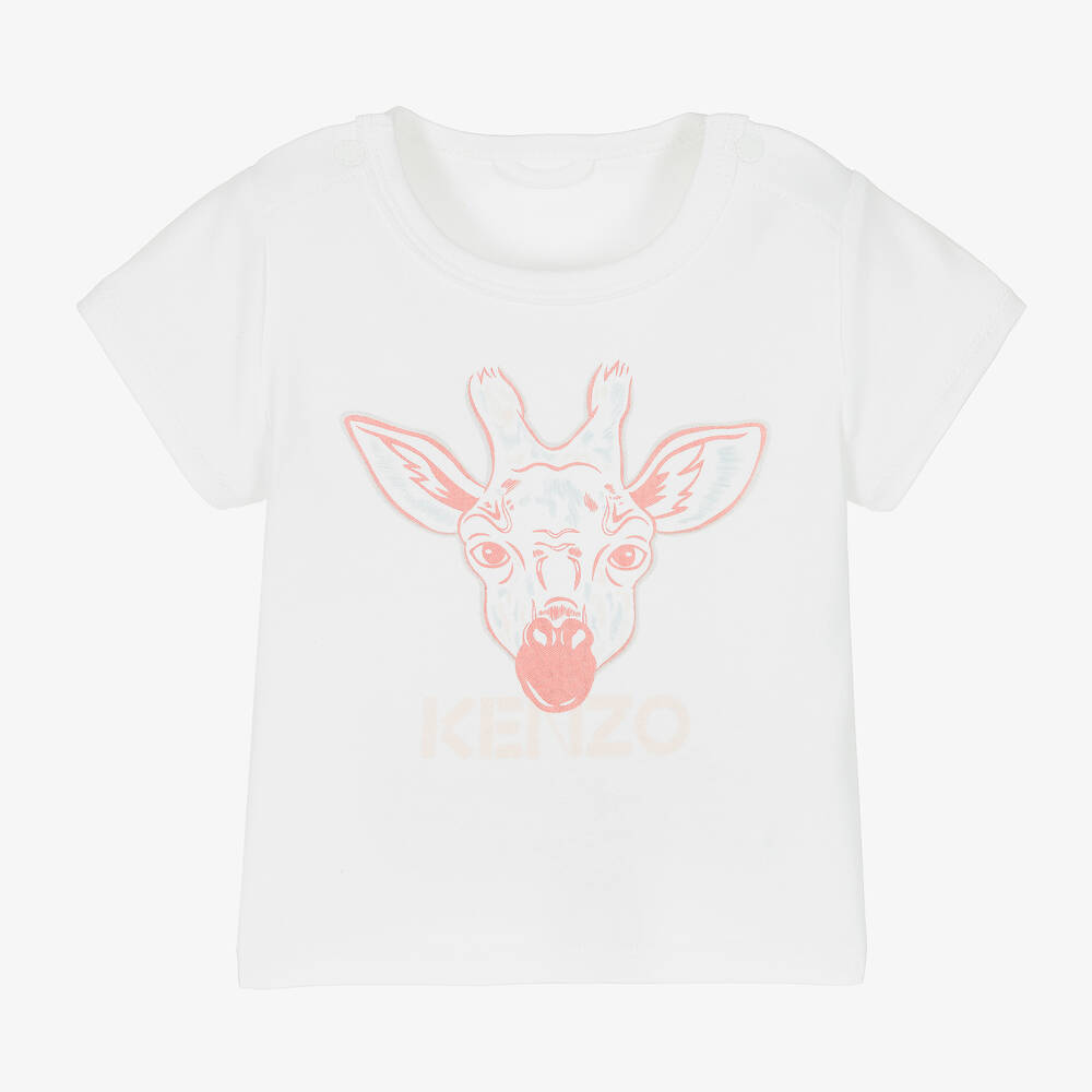 KENZO KIDS - T-shirt blanc en coton girafe bébé | Childrensalon