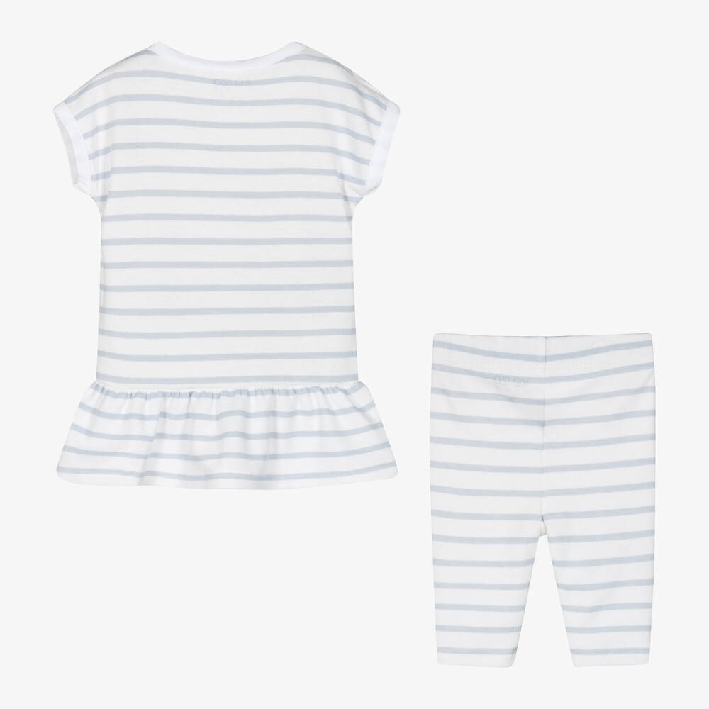 KENZO KIDS-طقم فستان قطن مقلم لون أبيض وأزرق للمولودات | Childrensalon Outlet