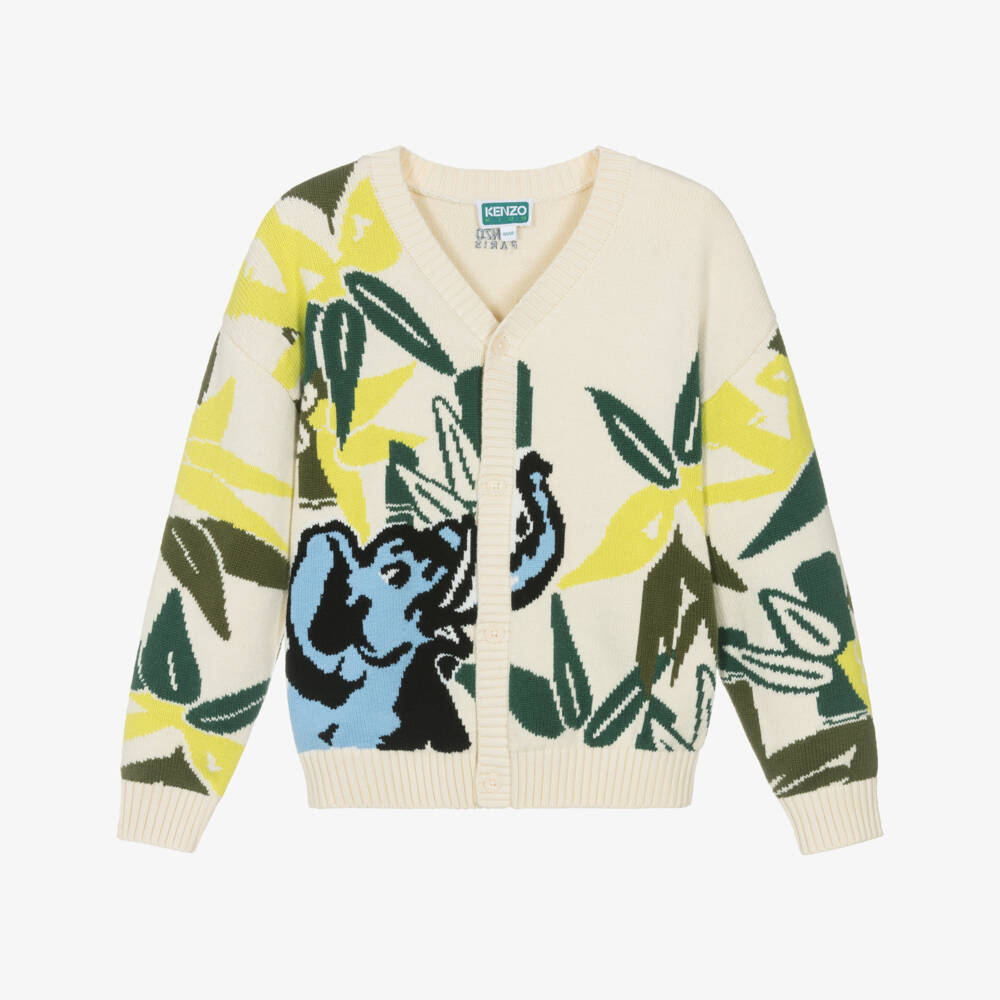 KENZO KIDS-Beige And Green Jungle Cardigan | Childrensalon Outlet