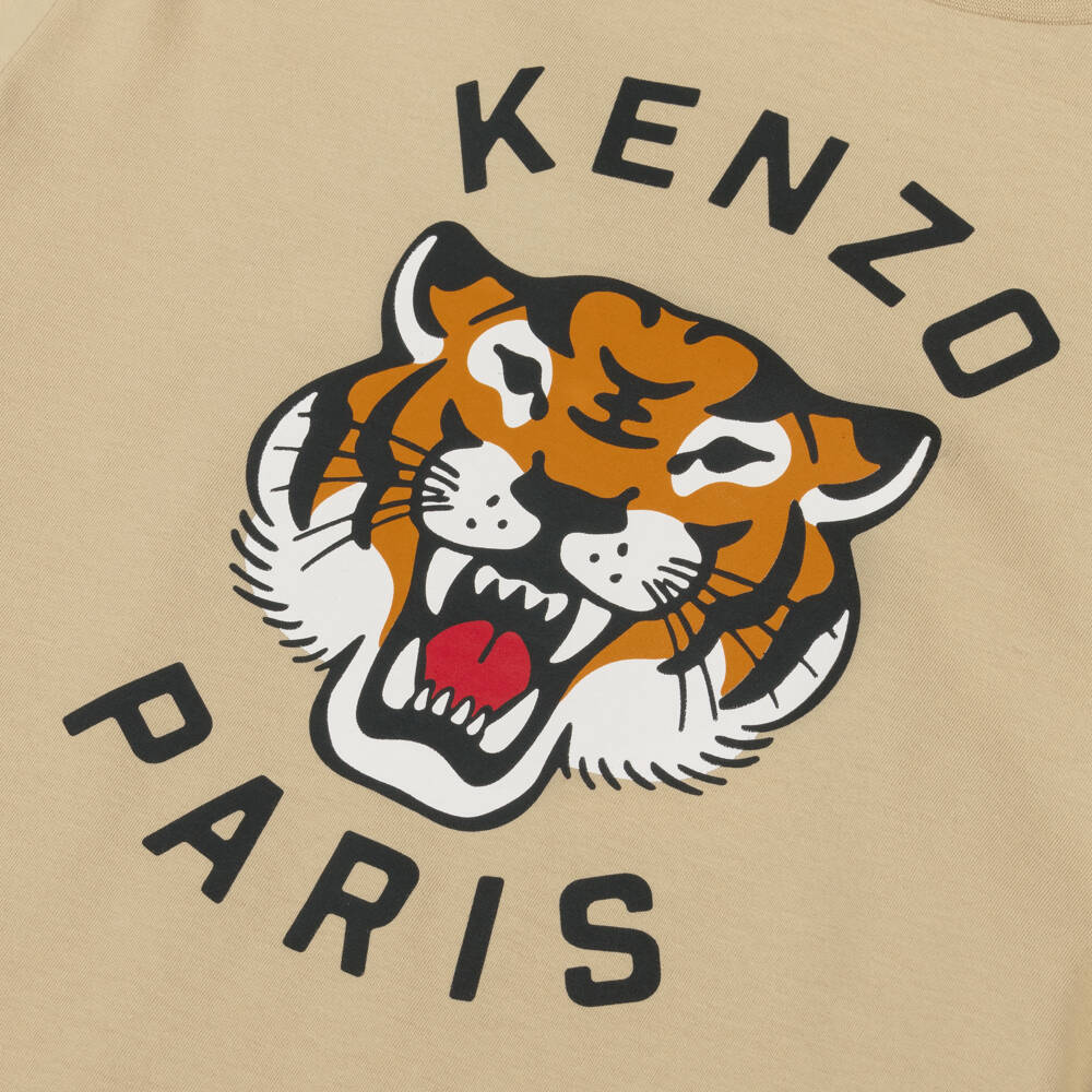 KENZO KIDS-Beige Cotton Jersey Lucky Tiger T-Shirt | Childrensalon Outlet
