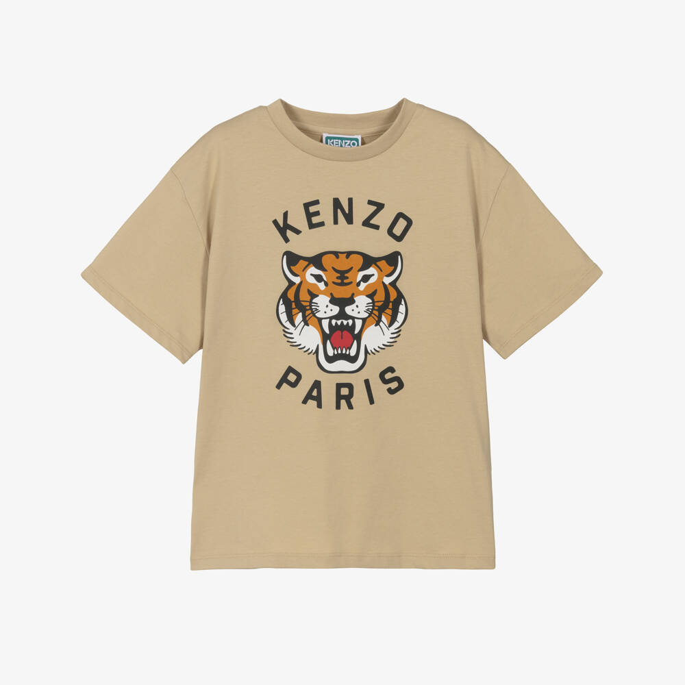 KENZO KIDS-Beige Cotton Jersey Lucky Tiger T-Shirt | Childrensalon Outlet