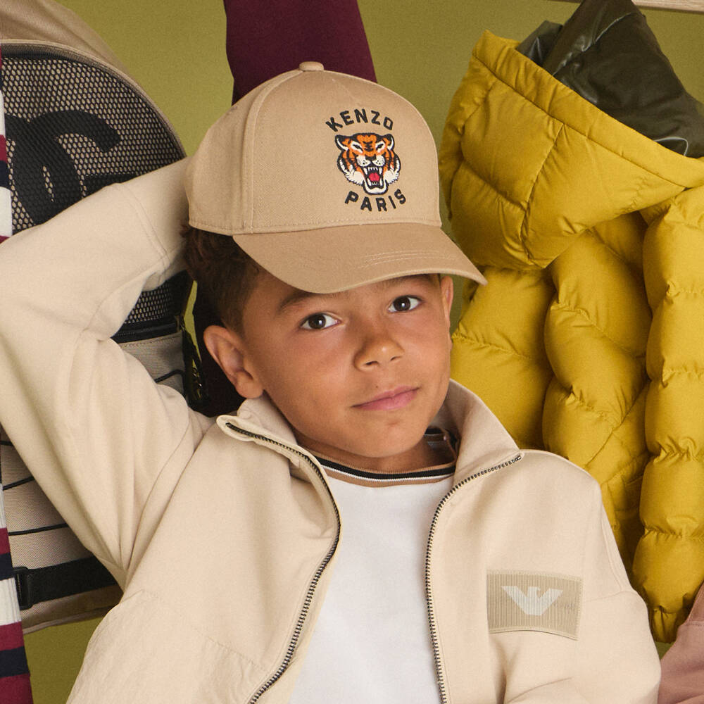 KENZO KIDS-Beige Cotton Lucky Tiger Cap | Childrensalon Outlet