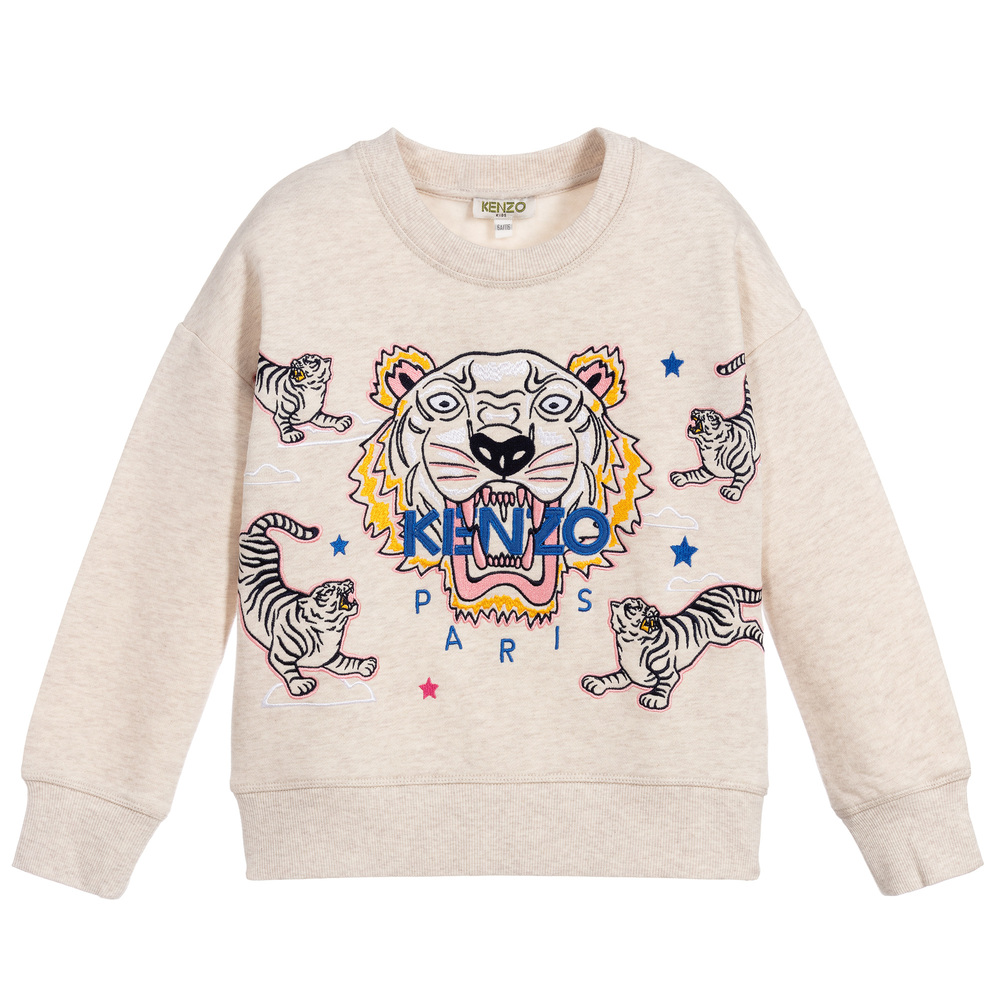 KENZO KIDS - Beiges Baumwoll-Sweatshirt mit Tiger-Print | Childrensalon