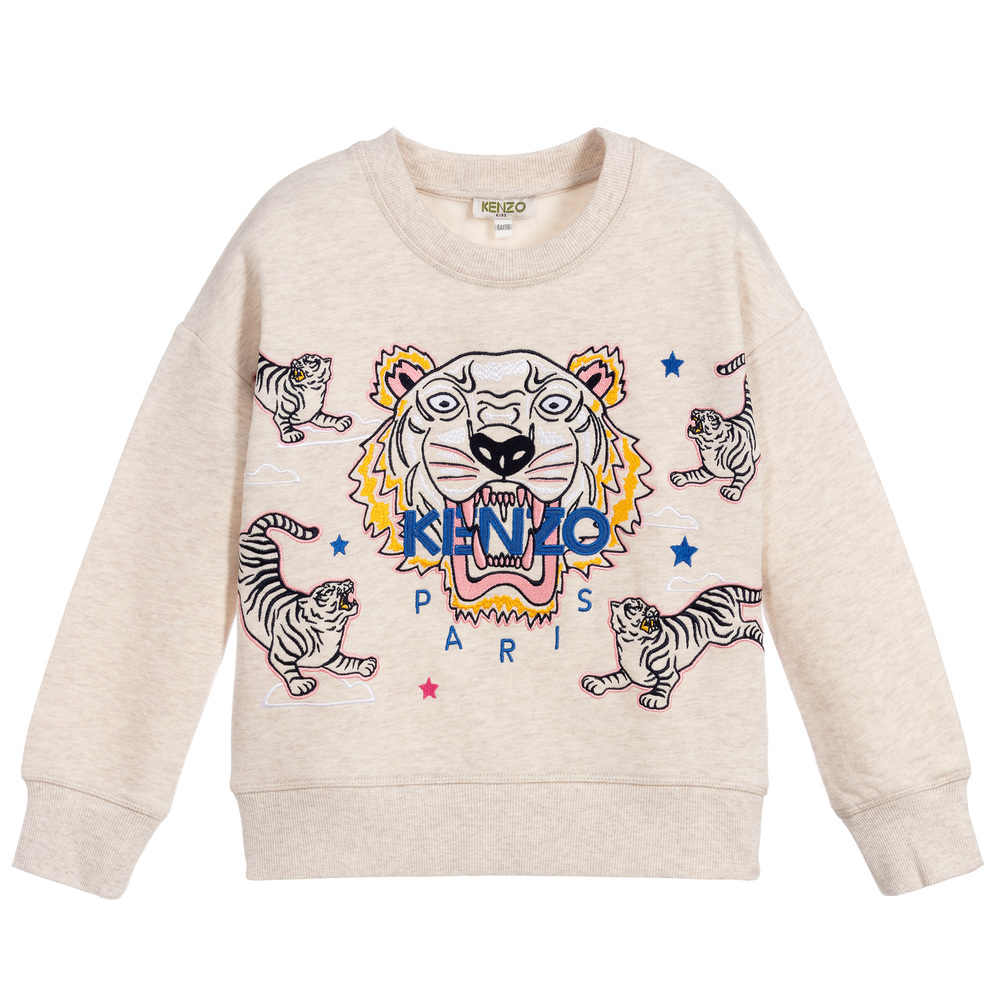 KENZO KIDS - Бежевая хлопковая толстовка с тигром | Childrensalon