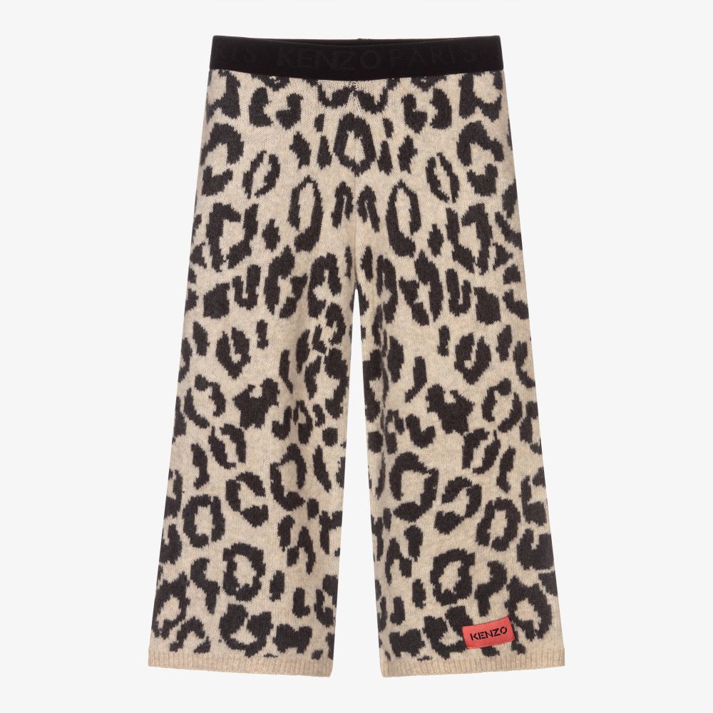 KENZO KIDS - Бежевые трикотажные брюки с леопардовым принтом | Childrensalon