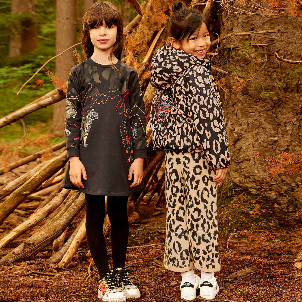 KENZO KIDS-Beige Leopard Knit Trousers | Childrensalon Outlet