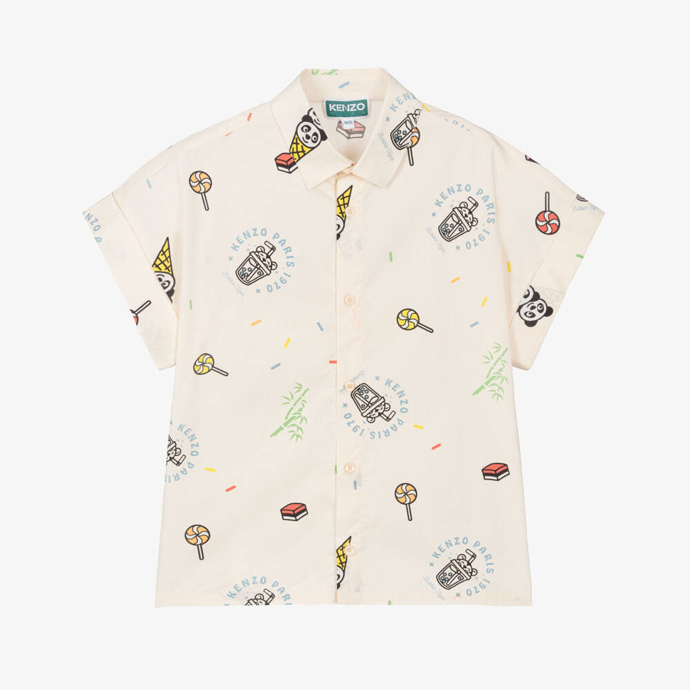 KENZO KIDS-Beige Logo Shirt | Childrensalon Outlet