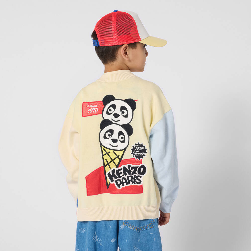 KENZO KIDS-Beige Panda Cardigan | Childrensalon Outlet