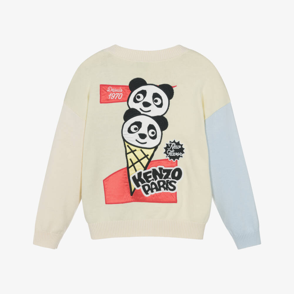 KENZO KIDS-Beige Panda Cardigan | Childrensalon Outlet