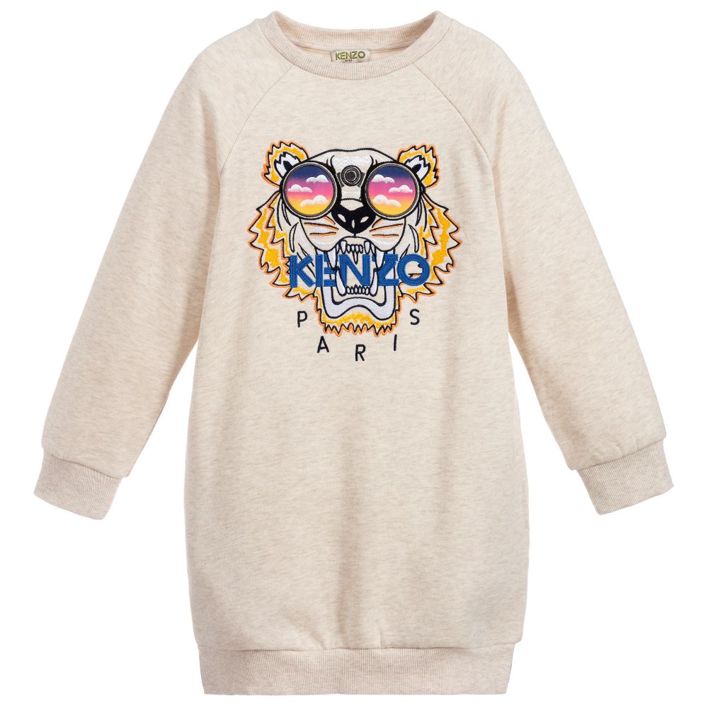 KENZO KIDS - Beiges Sweatshirtkleid mit Tiger-Print | Childrensalon