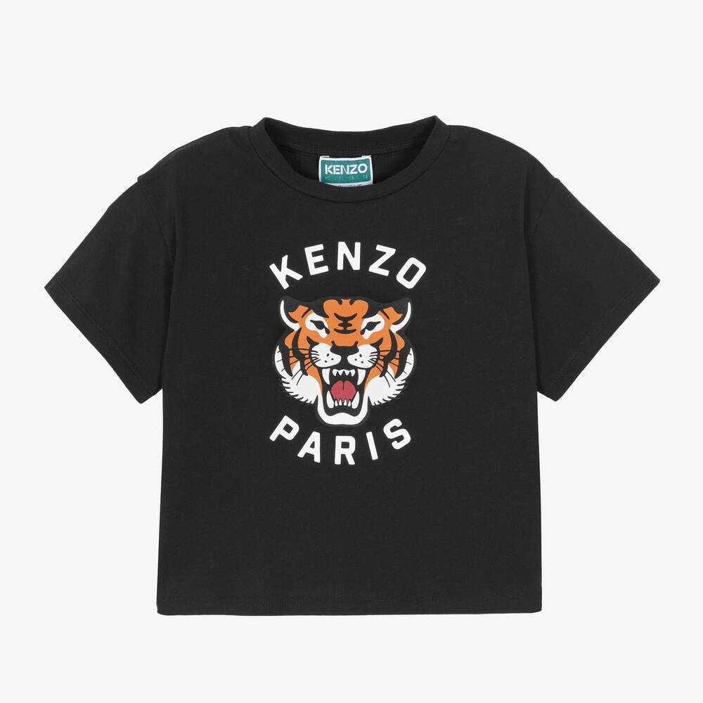 KENZO KIDS-Black Cotton Lucky Tiger T-Shirt | Childrensalon Outlet