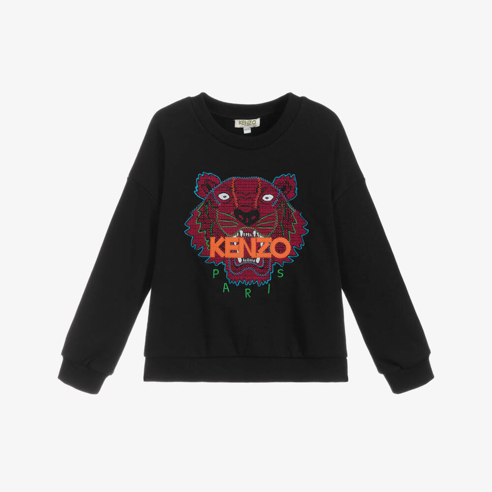 KENZO KIDS-Black Cotton Tiger Sweatshirt | Childrensalon Outlet