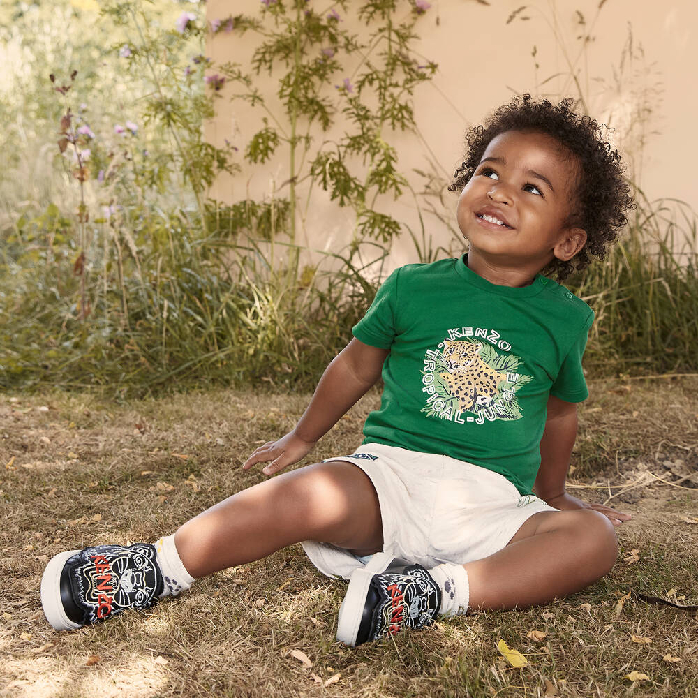 KENZO KIDS Black Leather Tiger Trainers