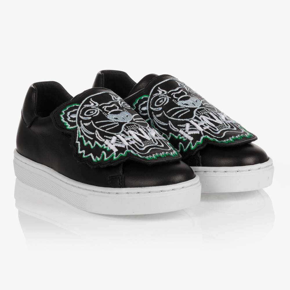 KENZO KIDS Black Leather Tiger Trainers Childrensalon Outlet