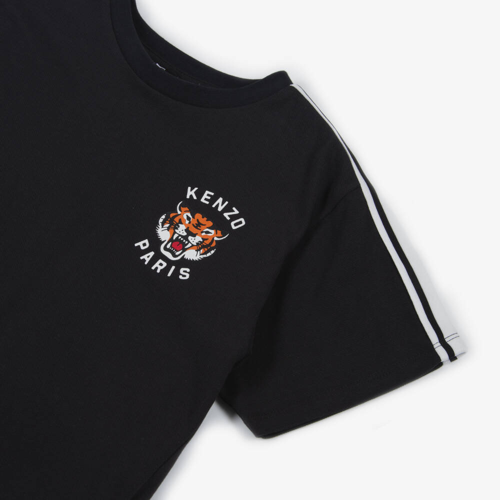 KENZO KIDS-Black Organic Cotton Piqué Lucky Tiger T-Shirt | Childrensalon Outlet
