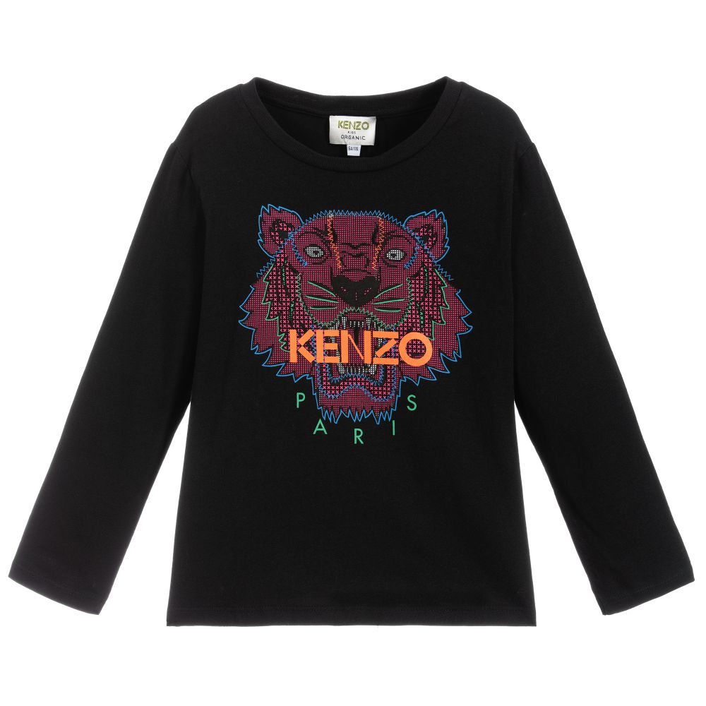 KENZO KIDS - Черный топ из органического хлопка с тигром | Childrensalon