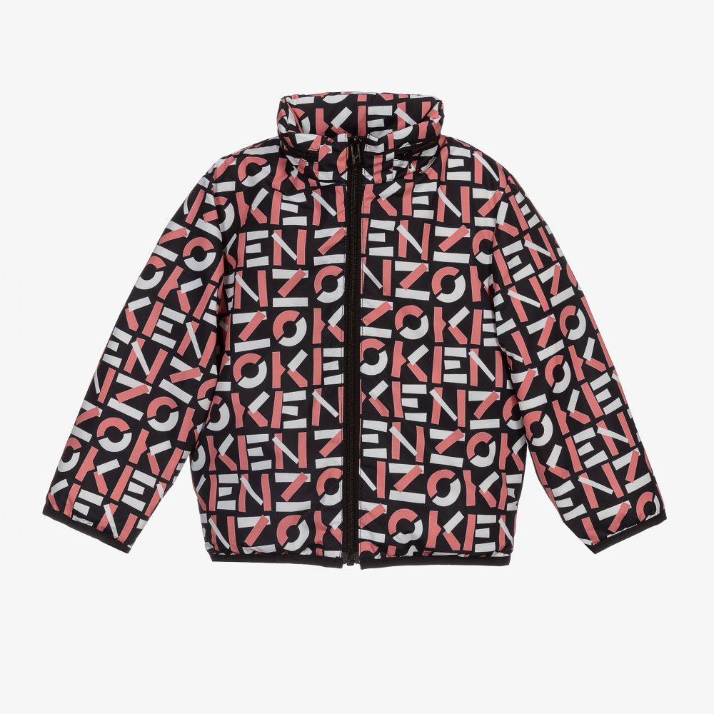 KENZO KIDS - Schwarz/Pinkfarbene Daunenjacke | Childrensalon