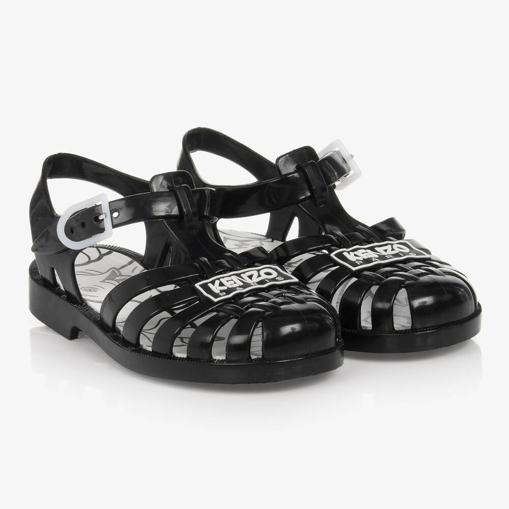 KENZO KIDS - Black Plastic Buckle Sandals | Childrensalon