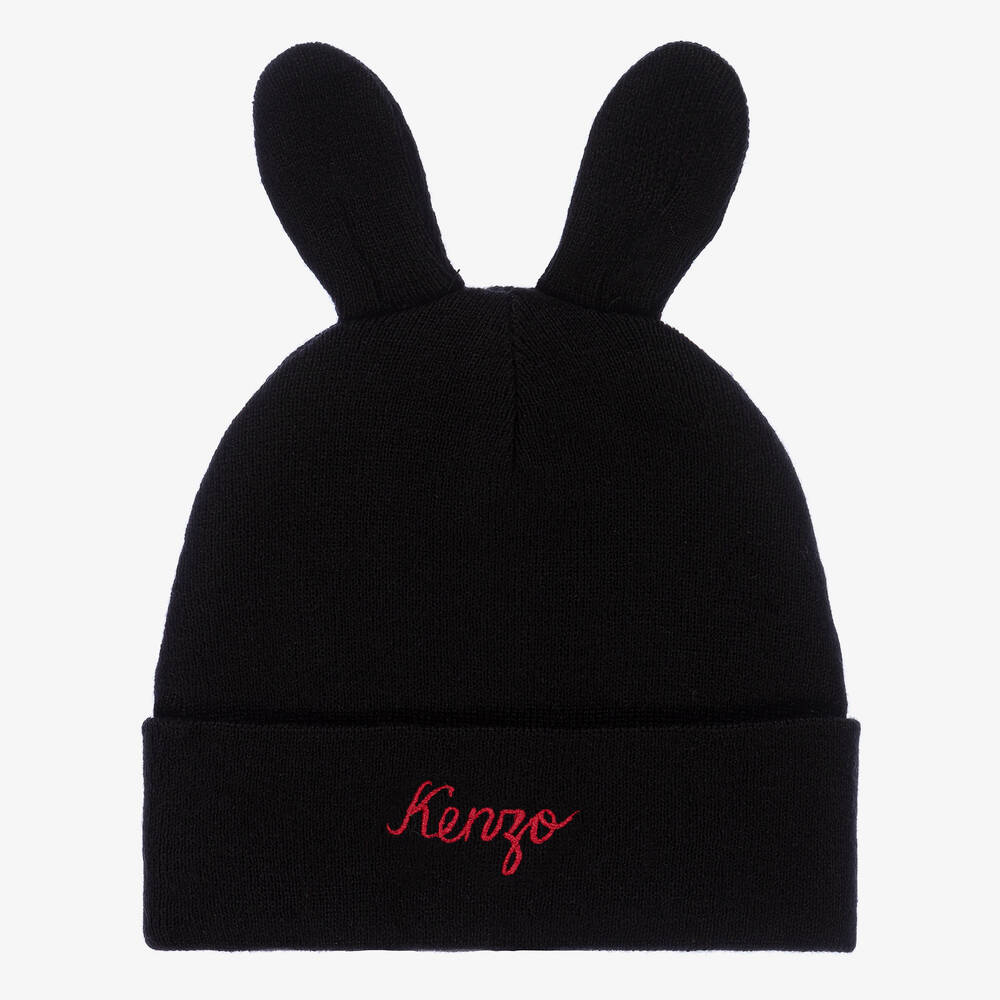 KENZO KIDS - Black Rabbit Ear Beanie Hat | Childrensalon