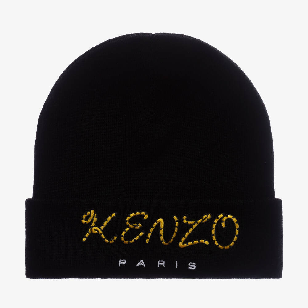 KENZO KIDS - Black Tiger Tail Beanie Hat | Childrensalon