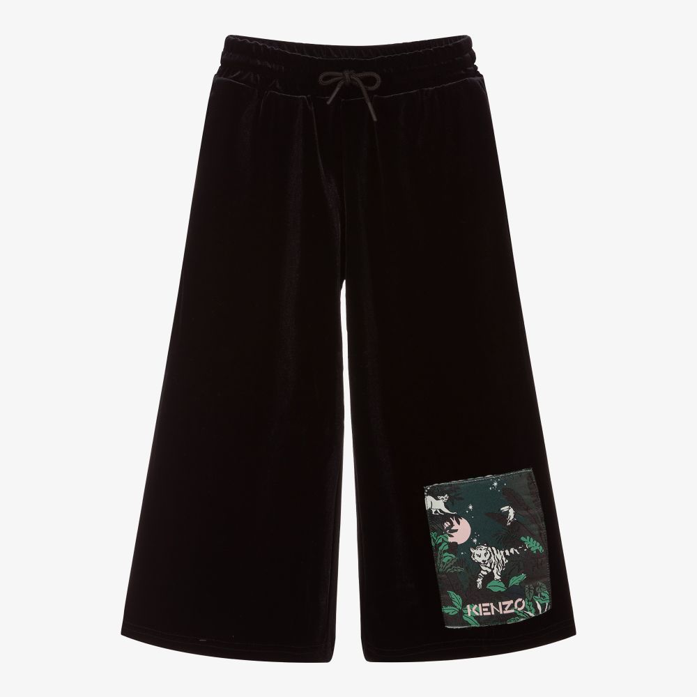 KENZO KIDS - Черные бархатные брюки с принтом Jungle | Childrensalon
