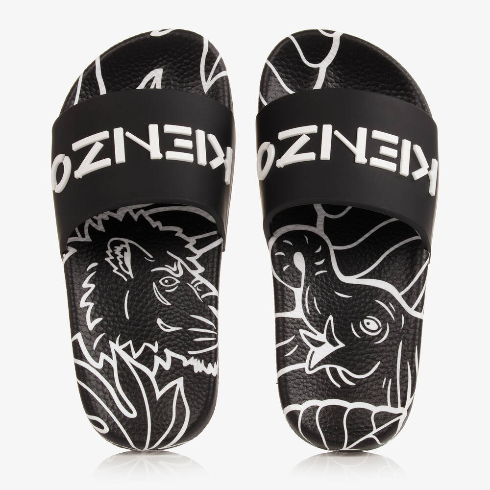 كينزو كيدز-شبشب سلايدرز مطاط لون أسود وأبيض | Childrensalon Outlet