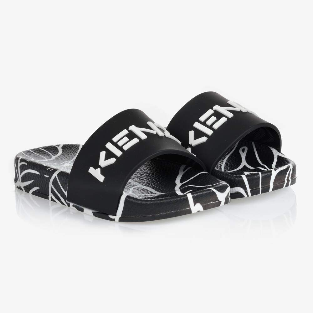 KENZO KIDS-شبشب سلايدرز مطاط لون أسود وأبيض | Childrensalon Outlet