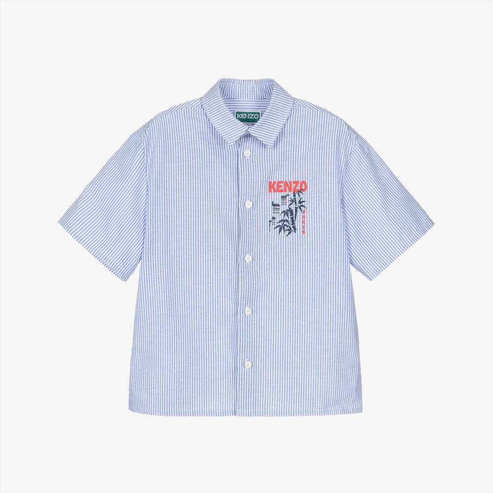KENZO KIDS-Blue And White Stripe Logo Shirt | Childrensalon Outlet